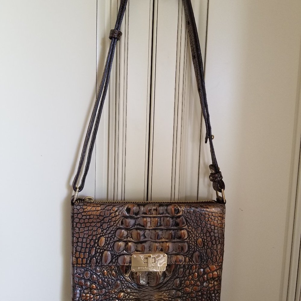 Brahmin brown-copper croc embossed bag